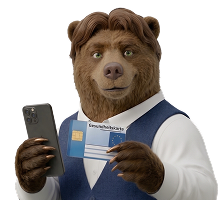 Bär mit Smartphone und Gesundheitskarte